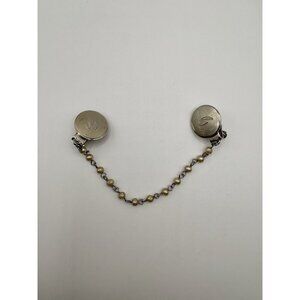 Vintage Monogram Faux Pearl Sweater Clip Silver Tone Classic Scarf Dress Collar